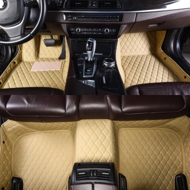 Beige Luxury Leather Diamond Car Floor Mats Clearance
