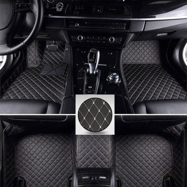 Black and Beige Stitching Luxury Leather Diamond Car Floor Mats Clearance