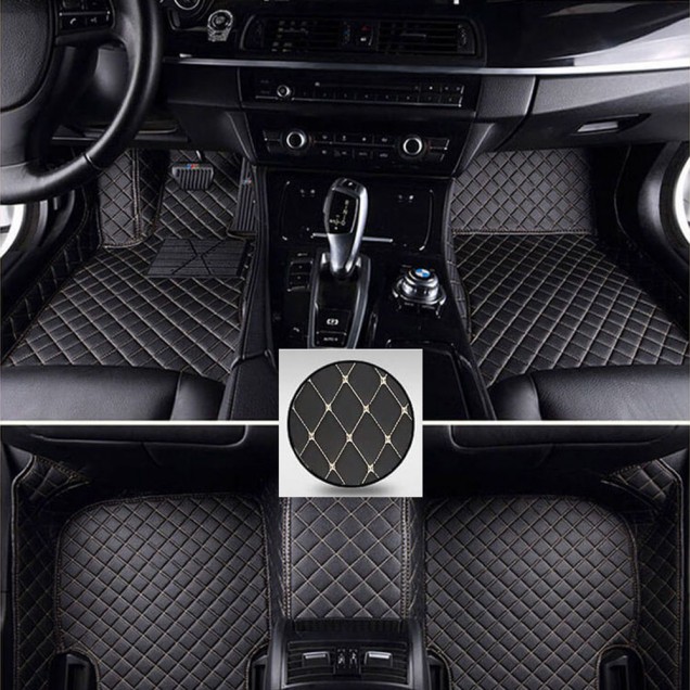 Black and Beige Stitching Luxury Leather Diamond Car Floor Mats Clearance Black and Beige Stitching Luxury Leather Diamond Car Floor Mats Clearance