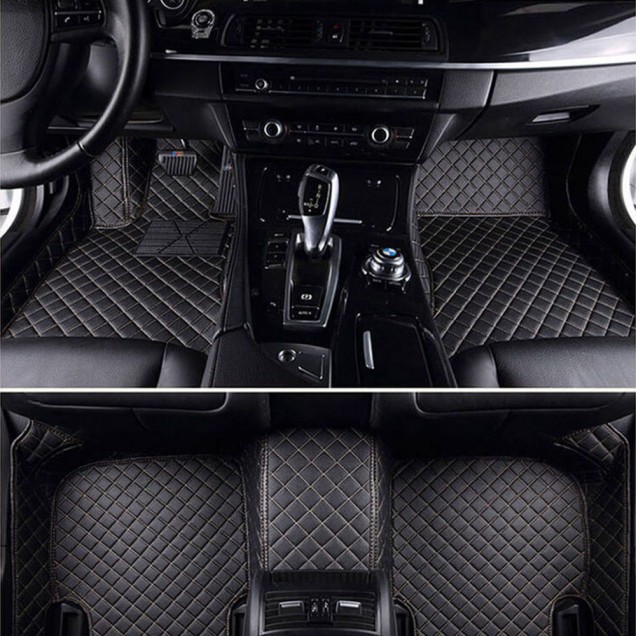 Black and Beige Stitching Luxury Leather Diamond Car Floor Mats Clearance Black and Beige Stitching Luxury Leather Diamond Car Floor Mats Clearance