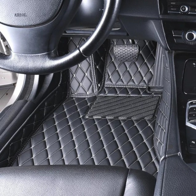 Black and Beige Stitching Luxury Leather Diamond Car Floor Mats Clearance Black and Beige Stitching Luxury Leather Diamond Car Floor Mats Clearance