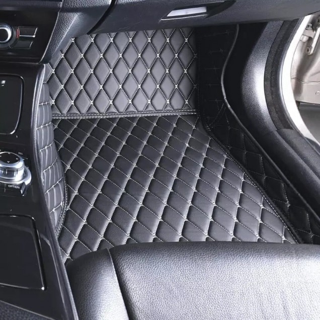 Black and Beige Stitching Luxury Leather Diamond Car Floor Mats Clearance Black and Beige Stitching Luxury Leather Diamond Car Floor Mats Clearance