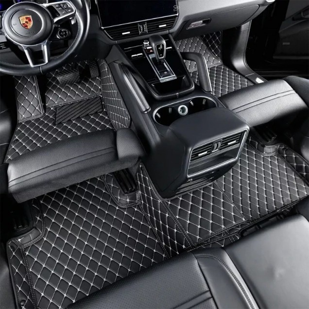 Black and Beige Stitching Luxury Leather Diamond Car Floor Mats Clearance Black and Beige Stitching Luxury Leather Diamond Car Floor Mats Clearance
