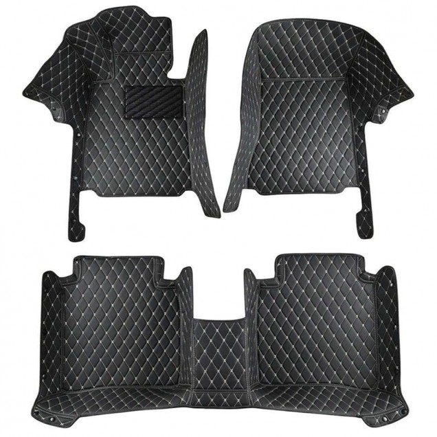 Black and Beige Stitching Luxury Leather Diamond Car Floor Mats Clearance Black and Beige Stitching Luxury Leather Diamond Car Floor Mats Clearance