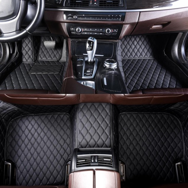 Black and Black Stitching Luxury Leather Diamond Car Floor Mats Clearance Black and Black Stitching Luxury Leather Diamond Car Floor Mats Clearance