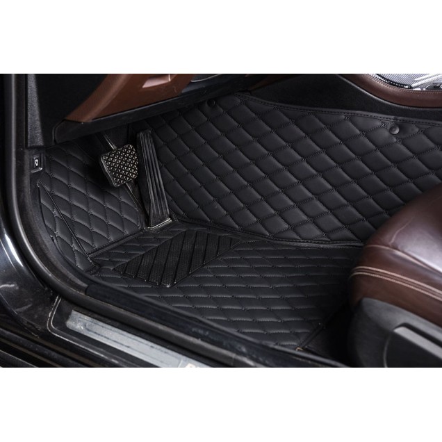 Black and Black Stitching Luxury Leather Diamond Car Floor Mats Clearance Black and Black Stitching Luxury Leather Diamond Car Floor Mats Clearance