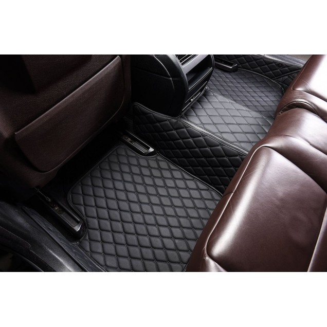 Black and Black Stitching Luxury Leather Diamond Car Floor Mats Clearance Black and Black Stitching Luxury Leather Diamond Car Floor Mats Clearance