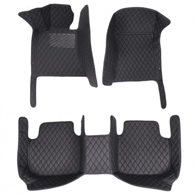 Black and Black Stitching Luxury Leather Diamond Car Floor Mats Clearance Black and Black Stitching Luxury Leather Diamond Car Floor Mats Clearance