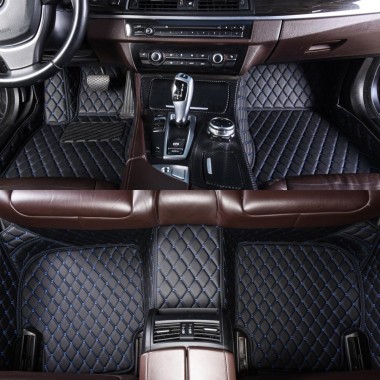 Black and Blue Stitching Luxury Leather Diamond Car Floor Mats Clearance