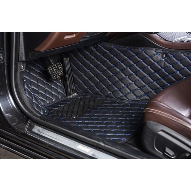 Black and Blue Stitching Luxury Leather Diamond Car Floor Mats Clearance Black and Blue Stitching Luxury Leather Diamond Car Floor Mats Clearance
