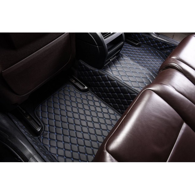 Black and Blue Stitching Luxury Leather Diamond Car Floor Mats Clearance Black and Blue Stitching Luxury Leather Diamond Car Floor Mats Clearance