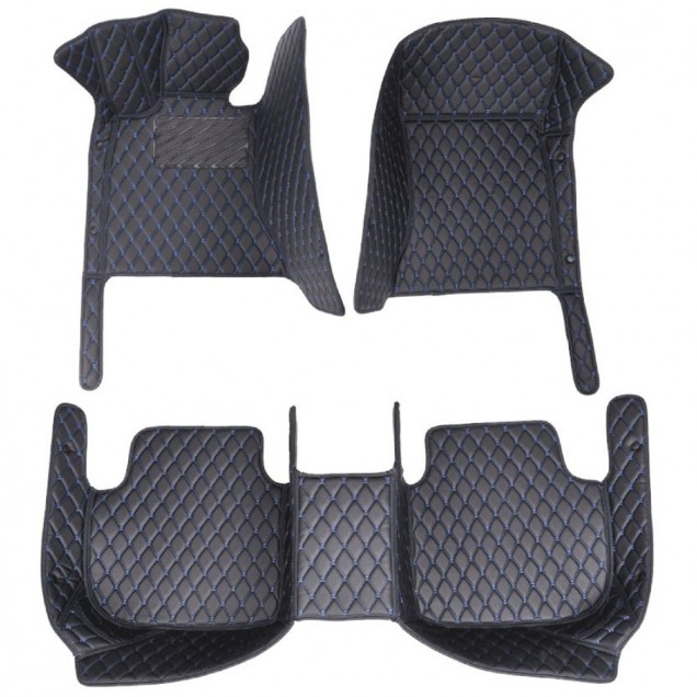 Black and Blue Stitching Luxury Leather Diamond Car Floor Mats Clearance Black and Blue Stitching Luxury Leather Diamond Car Floor Mats Clearance