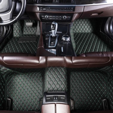 Black and Green Stitching Luxury Leather Diamond Car Floor Mats Clearance