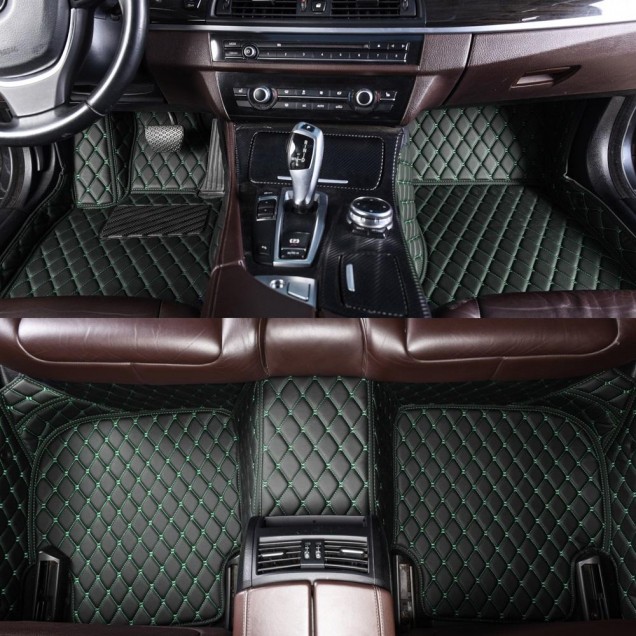 Black and Green Stitching Luxury Leather Diamond Car Floor Mats Clearance Black and Green Stitching Luxury Leather Diamond Car Floor Mats Clearance