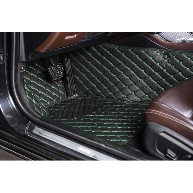 Black and Green Stitching Luxury Leather Diamond Car Floor Mats Clearance Black and Green Stitching Luxury Leather Diamond Car Floor Mats Clearance
