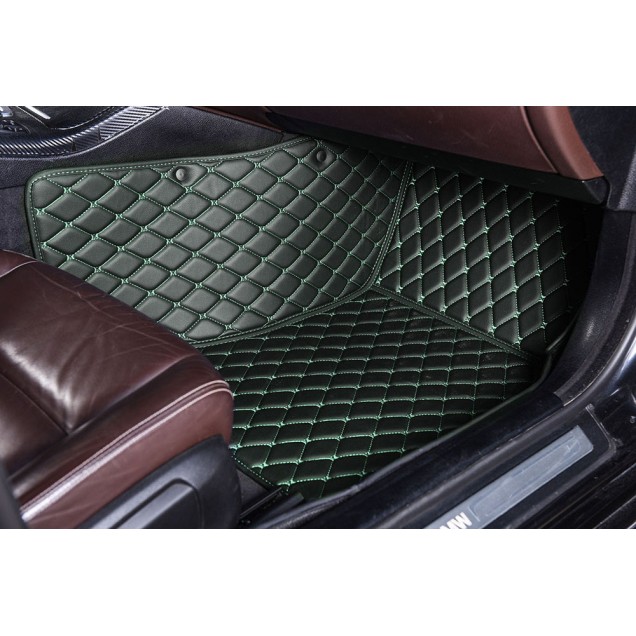 Black and Green Stitching Luxury Leather Diamond Car Floor Mats Clearance Black and Green Stitching Luxury Leather Diamond Car Floor Mats Clearance
