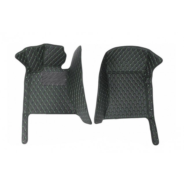 Black and Green Stitching Luxury Leather Diamond Car Floor Mats Clearance Black and Green Stitching Luxury Leather Diamond Car Floor Mats Clearance