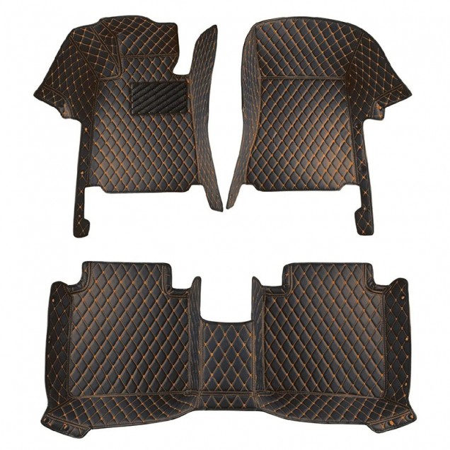Black and Orange Stitching Luxury Leather Diamond Car Floor Mats Clearance Black and Orange Stitching Luxury Leather Diamond Car Floor Mats Clearance