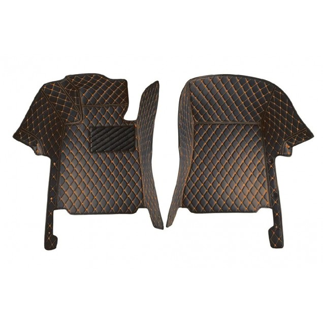 Black and Orange Stitching Luxury Leather Diamond Car Floor Mats Clearance Black and Orange Stitching Luxury Leather Diamond Car Floor Mats Clearance