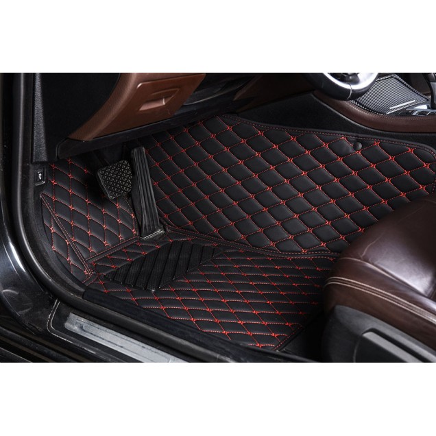 Black and Red Stitching Luxury Leather Diamond Car Floor Mats Clearance Black and Red Stitching Luxury Leather Diamond Car Floor Mats Clearance