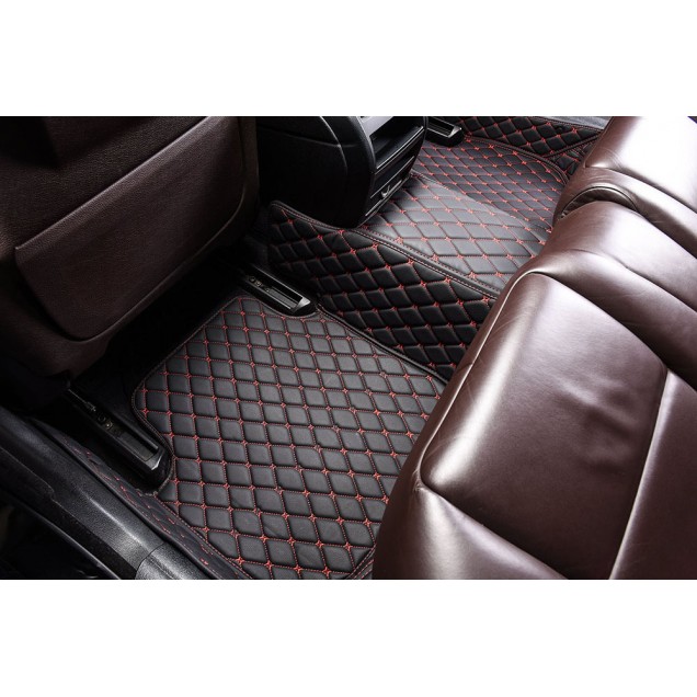 Black and Red Stitching Luxury Leather Diamond Car Floor Mats Clearance Black and Red Stitching Luxury Leather Diamond Car Floor Mats Clearance