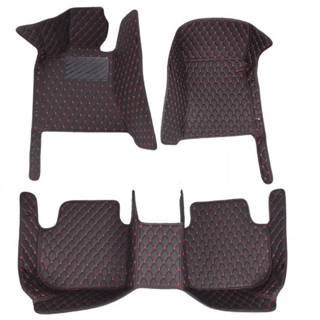 Black and Red Stitching Luxury Leather Diamond Car Floor Mats Clearance Black and Red Stitching Luxury Leather Diamond Car Floor Mats Clearance