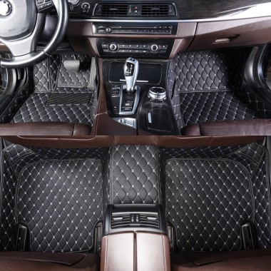 Black and White Stitching Luxury Leather Diamond Car Floor Mats Clearance