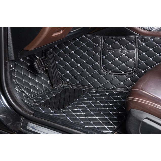 Black and White Stitching Luxury Leather Diamond Car Floor Mats Clearance Black and White Stitching Luxury Leather Diamond Car Floor Mats Clearance