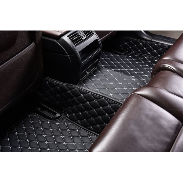 Black and White Stitching Luxury Leather Diamond Car Floor Mats Clearance Black and White Stitching Luxury Leather Diamond Car Floor Mats Clearance