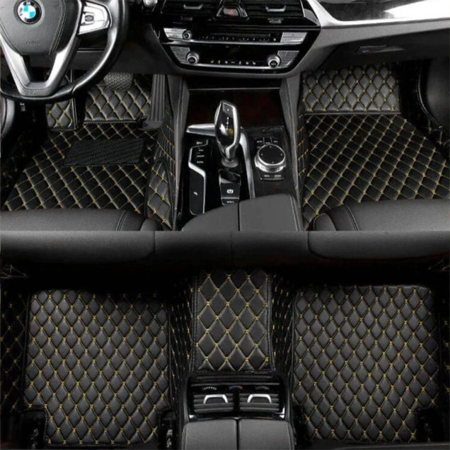 Black and Yellow Stitching Luxury Leather Diamond Car Floor Mats Clearance Black and Yellow Stitching Luxury Leather Diamond Car Floor Mats Clearance