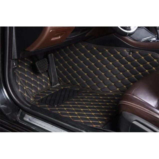 Black and Yellow Stitching Luxury Leather Diamond Car Floor Mats Clearance Black and Yellow Stitching Luxury Leather Diamond Car Floor Mats Clearance
