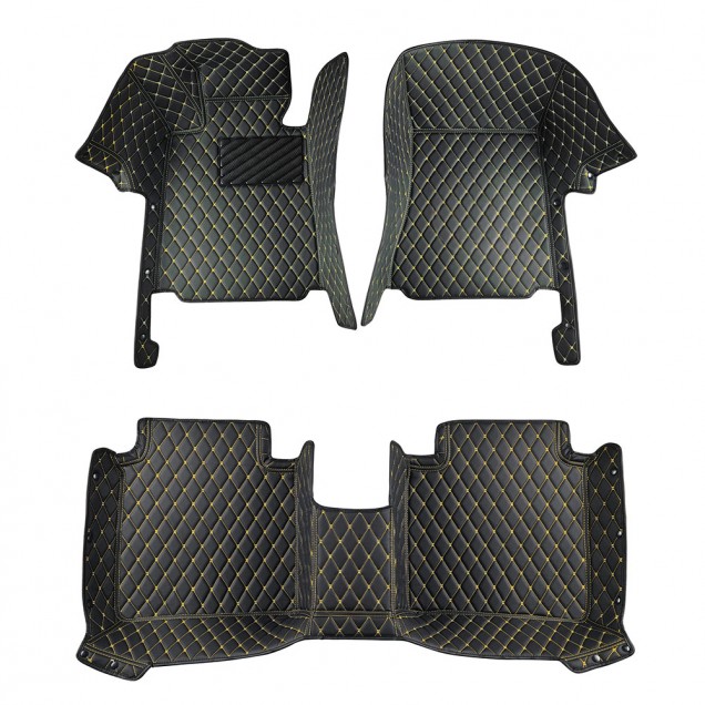 Black and Yellow Stitching Luxury Leather Diamond Car Floor Mats Clearance Black and Yellow Stitching Luxury Leather Diamond Car Floor Mats Clearance
