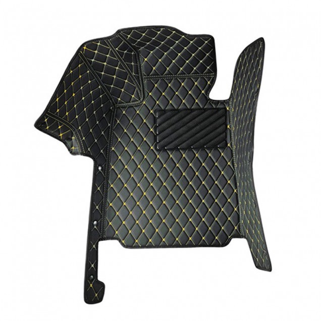 Black and Yellow Stitching Luxury Leather Diamond Car Floor Mats Clearance Black and Yellow Stitching Luxury Leather Diamond Car Floor Mats Clearance