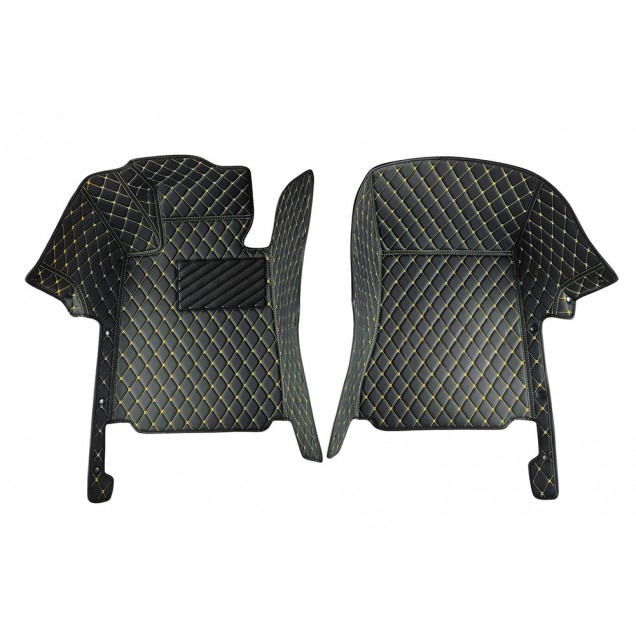 Black and Yellow Stitching Luxury Leather Diamond Car Floor Mats Clearance Black and Yellow Stitching Luxury Leather Diamond Car Floor Mats Clearance