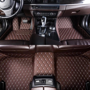 Dark Brown Luxury Leather Diamond Car Mats Clearance