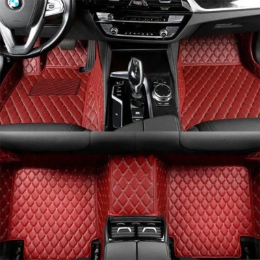 Wine Red Luxury Leather Diamond Car Floor Mats Clearance