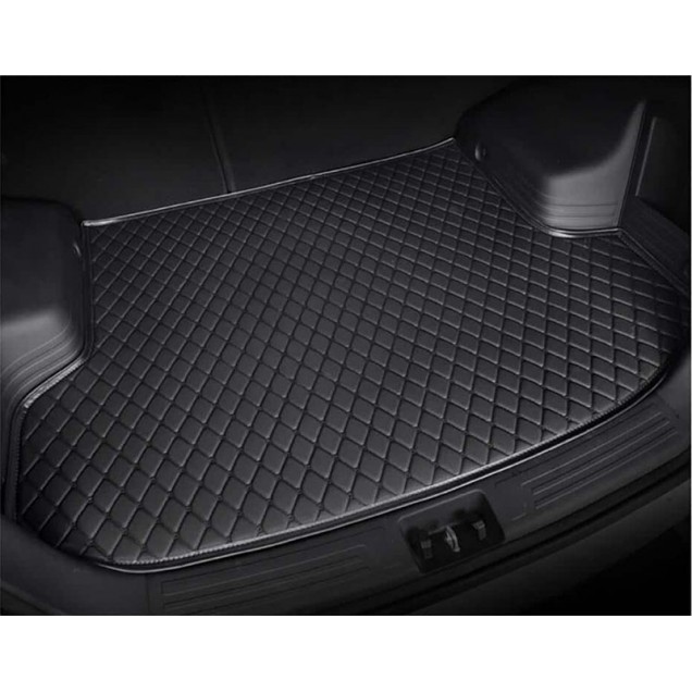 Black and Black Stitching Luxury Leather Diamond Trunk Base Mats Clearance Black and Black Stitching Luxury Leather Diamond Trunk Base Mats Clearance