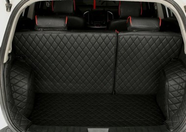 Black and Black Stitching Full Cover Luxury Leather Diamond Trunk Car Floor Mats Clearance