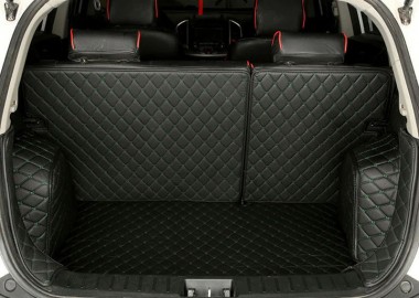 Black and Green Stitching Full Cover Luxury Leather Diamond Trunk Car Floor Mats Clearance