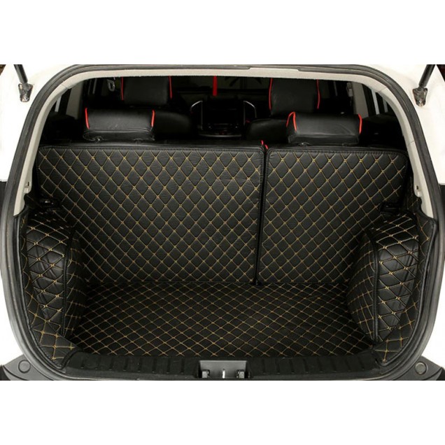 Black and Yellow Stitching Full Cover Luxury Leather Diamond Trunk Car Floor Mats Clearance Black and Yellow Stitching Full Cover Luxury Leather Diamond Trunk Car Floor Mats Clearance