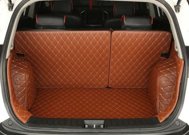 Brown Full Cover Luxury Leather Diamond Trunk Car Floor Mats Clearance