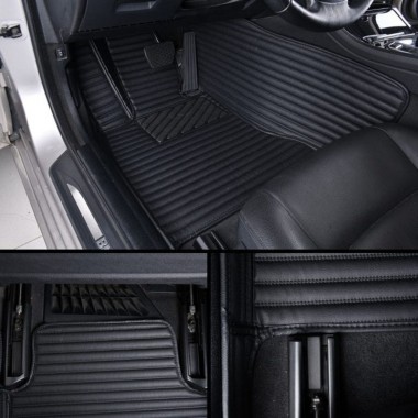 Black Luxury Leather Stripe Car Floor Mats Clearance