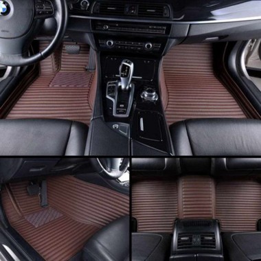 Dark Brown Luxury Leather Stripe Car Floor Mats Clearance