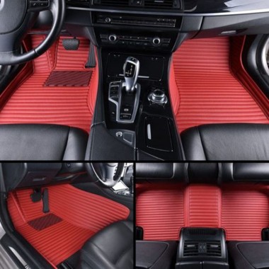 Maroon Luxury Leather Stripe Car Floor Mats Clearance