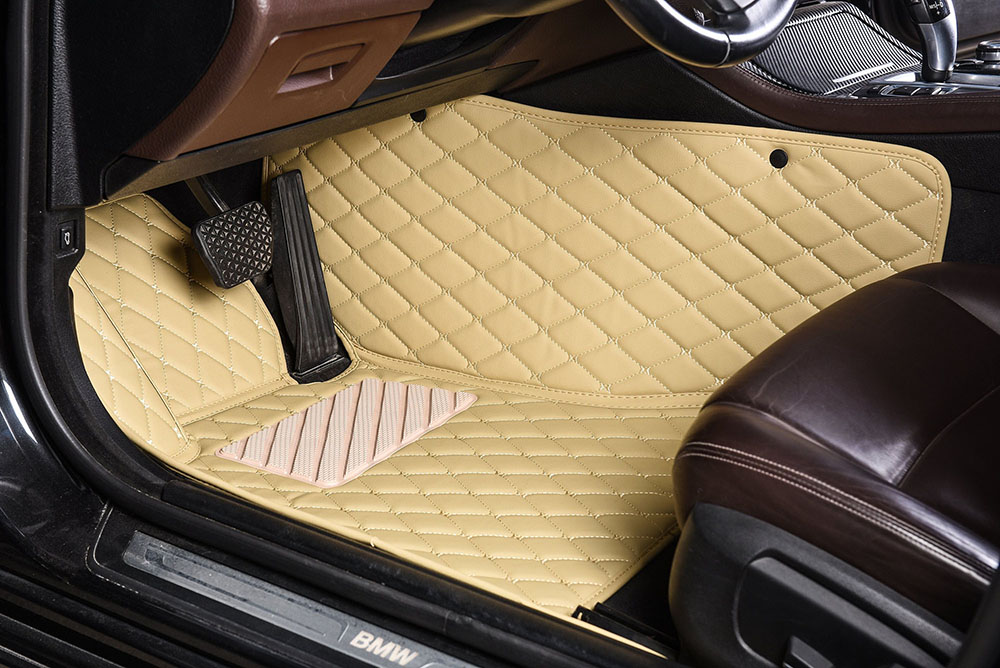 Beige Luxury Leather Diamond Car Mats Clearance