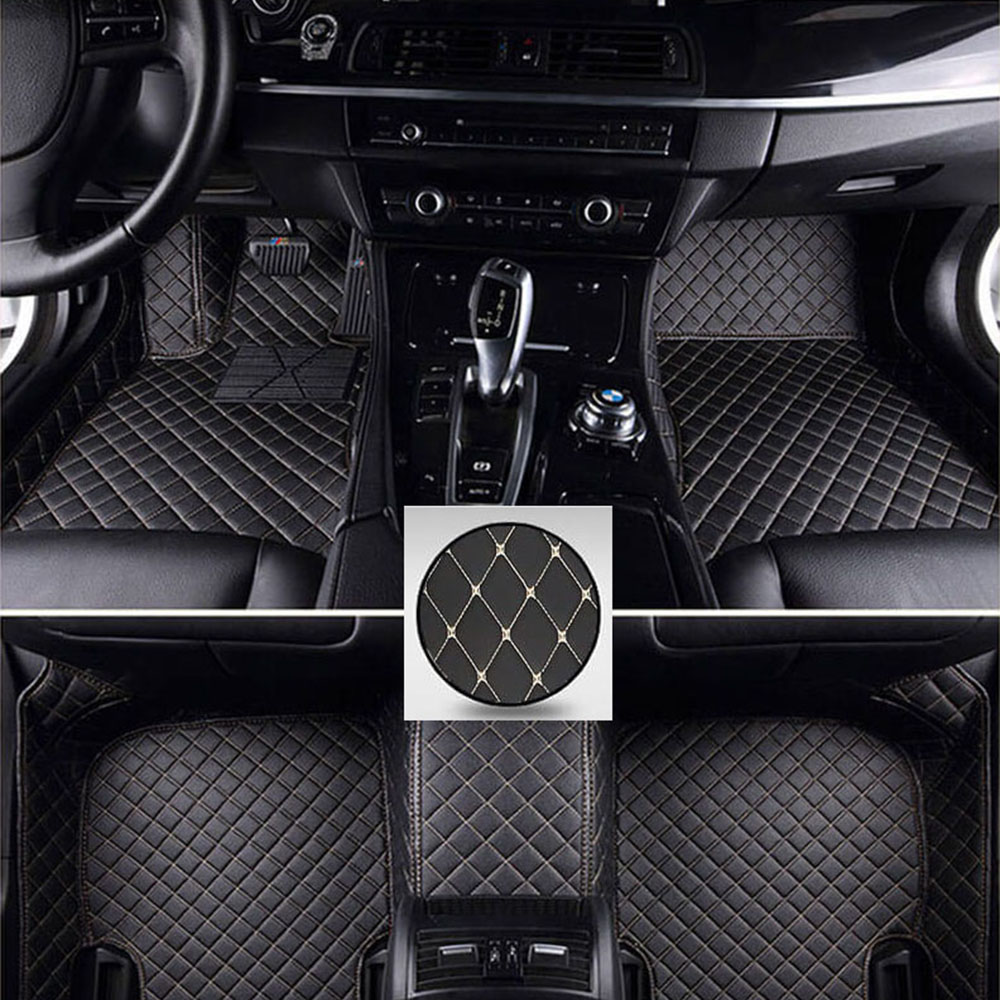 Black and Beige Stitching Luxury Leather Diamond Car Mats Clearance