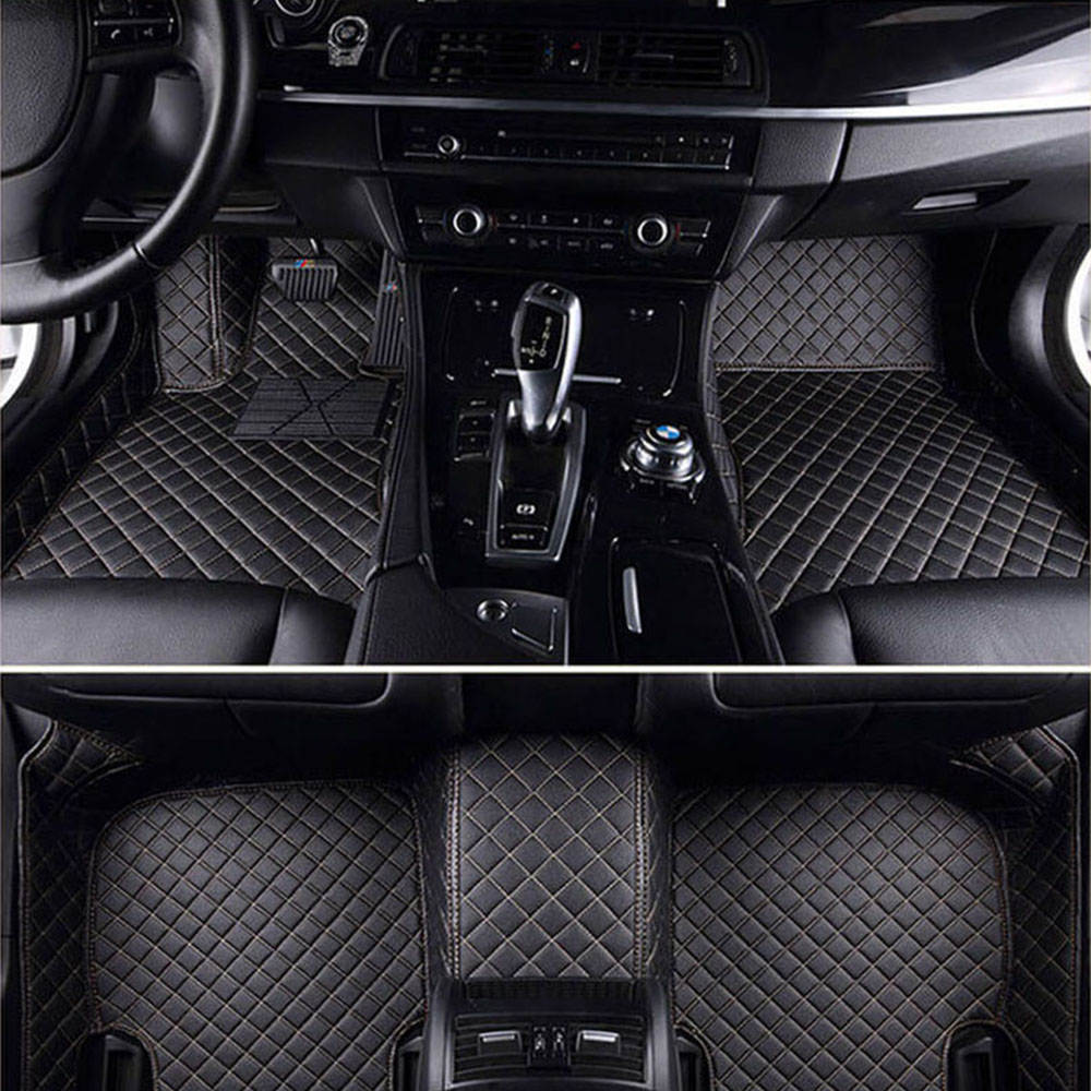 Black and Beige Stitching Luxury Leather Diamond Car Mats Clearance