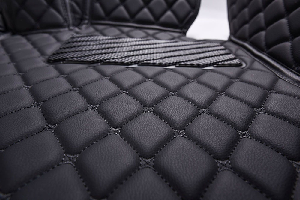 Black and Black Stitching Luxury Leather Diamonds Car Floor Mats Clearance