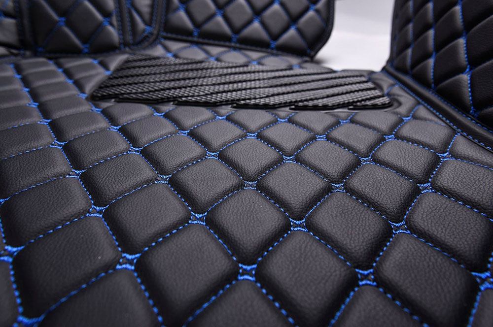 Black and Blue Stitching Luxury Leather Diamonds Car Floor Mats Clearance