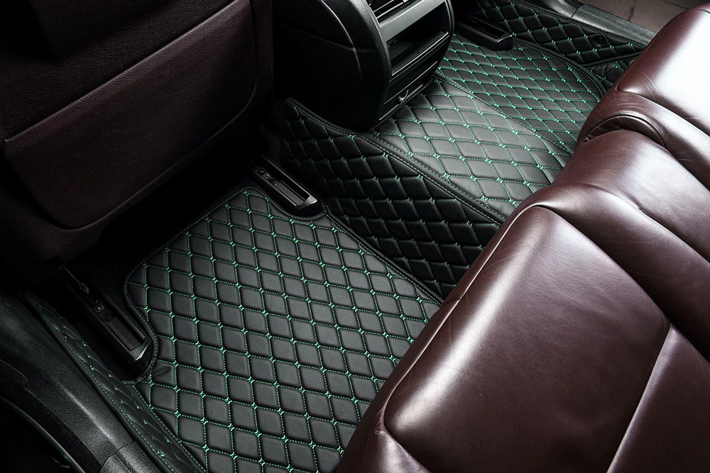 Black and Green Stitching Custom Diamond Car Mats Clearance
